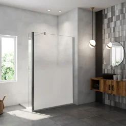 Paroi de douche avec 40 cm retour pivotant - 90 x 200 cm - 8 mm Verre effet Brume, finition chrome avec barre de fixation 140cm