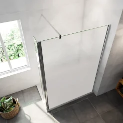 Paroi de douche avec 40 cm retour pivotant - 90 x 200 cm - 8 mm Verre effet Brume, finition chrome avec barre de fixation 140cm