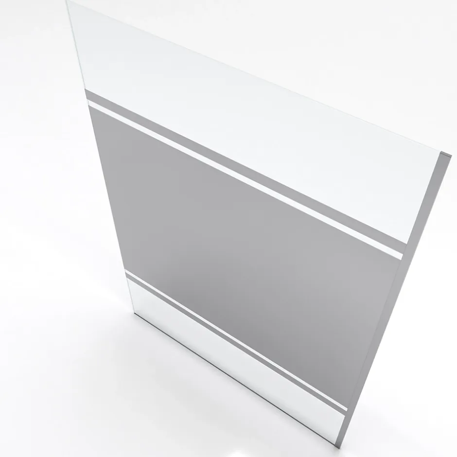 Aurlane Paroi de Douche avec Bande Miroir 140x200cm - Verre 8mm - Profilé Chrome - FREEDOM 2 MIRROR