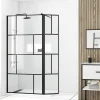 Aurlane Paroi de douche avec pivot 80+40x195cm - Sérigraphie type Briques et Profilés Noir - DARK BLOCKS