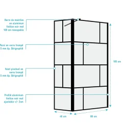 Aurlane Paroi de douche avec pivot 80+40x195cm - Sérigraphie type Briques et Profilés Noir - DARK BLOCKS