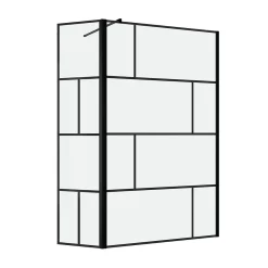 Aurlane Paroi de douche avec pivot 120+40x195cm - Sérigraphie type Briques et Profilés Noir - DARK BLOCKS* Paroi De Douche