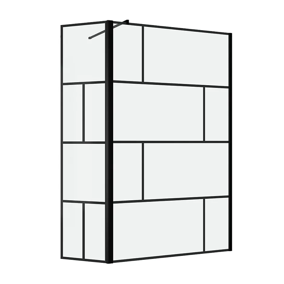 Aurlane Paroi de douche avec pivot 120+40x195cm - Sérigraphie type Briques et Profilés Noir - DARK BLOCKS* Paroi De Douche