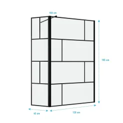 Aurlane Paroi de douche avec pivot 120+40x195cm - Sérigraphie type Briques et Profilés Noir - DARK BLOCKS* Paroi De Douche