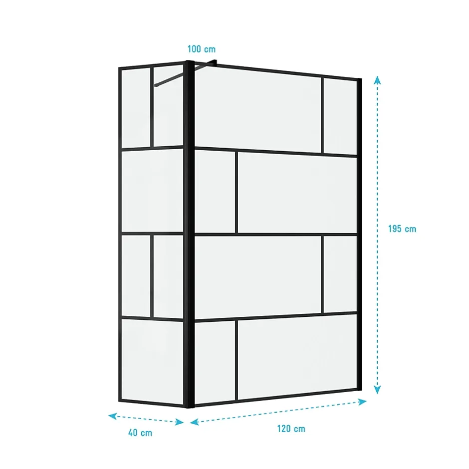 Aurlane Paroi de douche avec pivot 120+40x195cm - Sérigraphie type Briques et Profilés Noir - DARK BLOCKS* Paroi De Douche