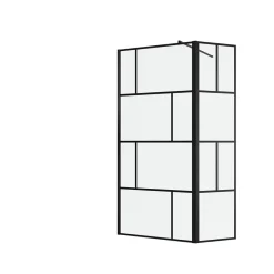 Aurlane Paroi de douche avec pivot 100+40x195cm - Sérigraphie type Briques et Profilés Noir - DARK BLOCKS