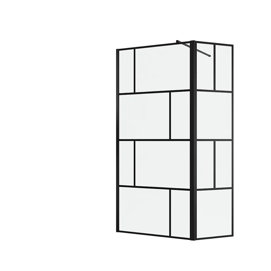 Aurlane Paroi de douche avec pivot 100+40x195cm - Sérigraphie type Briques et Profilés Noir - DARK BLOCKS