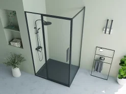 Vente-unique Paroi de douche avec porte pivotante noir mat style industriel - 120 x 80 x 195 cm - TORONI* Paroi De Douche