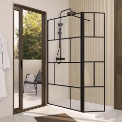 Aurlane Paroi de Douche avec Volet Pivotant 100+40x195cm - Verre 8mm Anticalcaire - Motifs et Profilés Noir