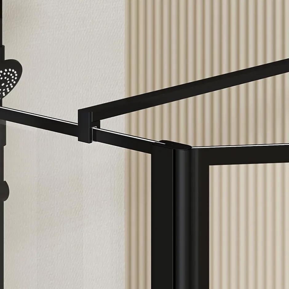 Aurlane Paroi de Douche avec Volet Pivotant 100+40x195cm - Verre 8mm Anticalcaire - Motifs et Profilés Noir