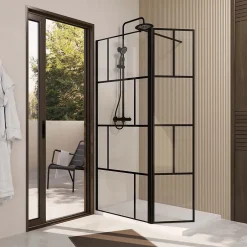 Aurlane Paroi de Douche avec Volet Pivotant 80+40x195cm - Verre 8mm Anticalcaire - Motifs et Profilés Noir* Paroi De Douche