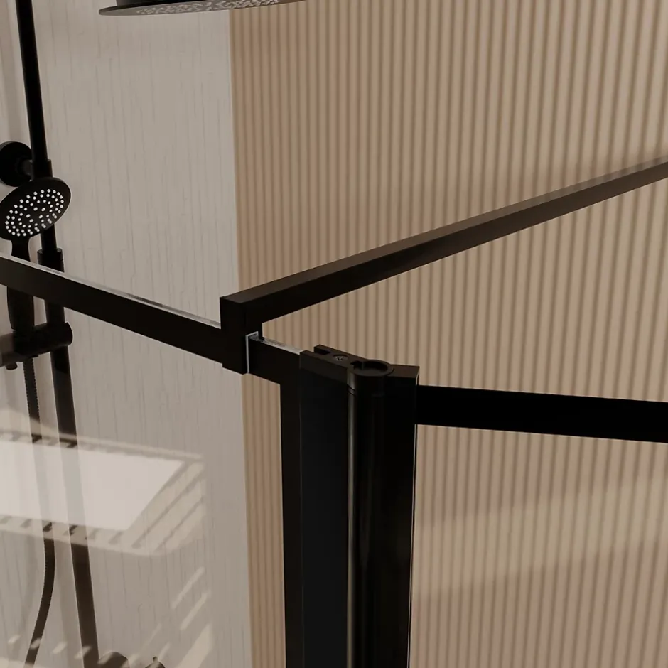 Aurlane Paroi de Douche avec Volet Pivotant 90+40x195cm - Verre 8mm Anticalcaire - Motifs et Profilés Noir