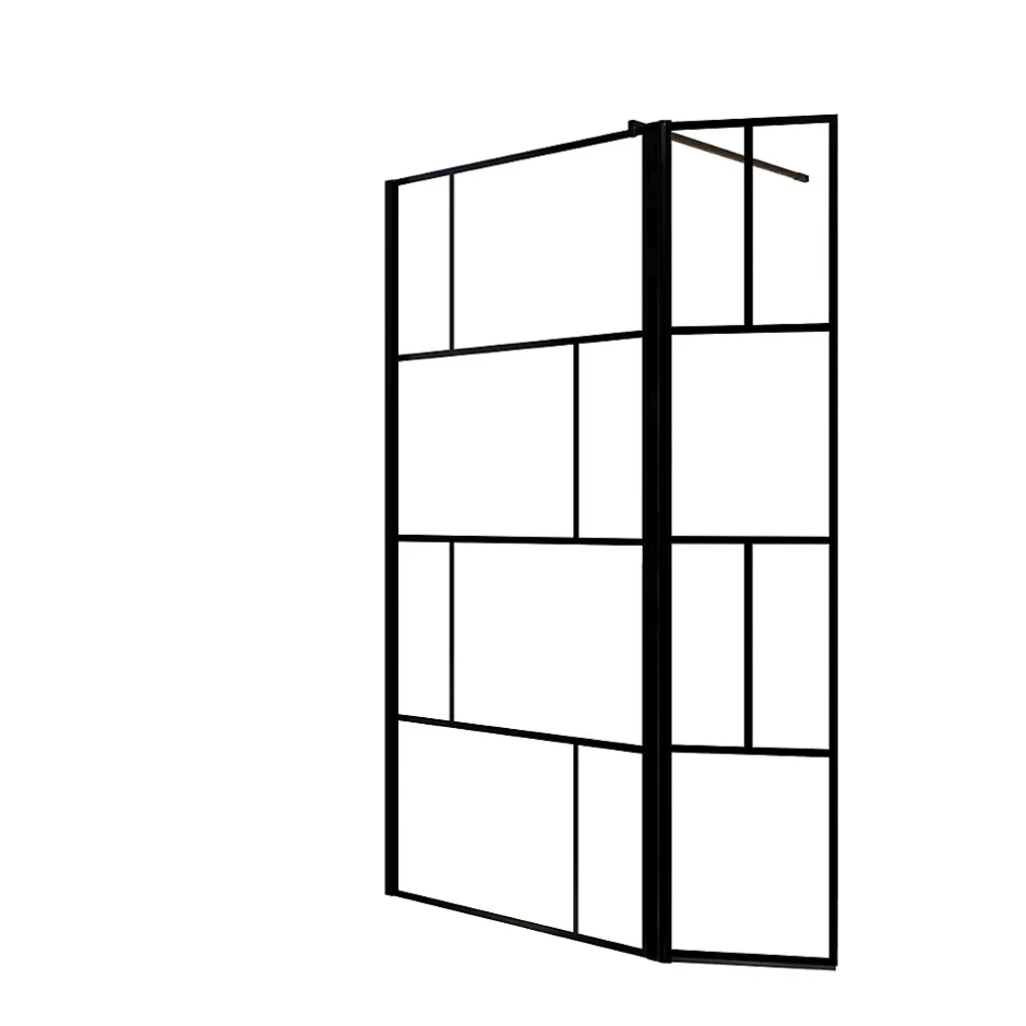 Aurlane Paroi de Douche avec Volet Pivotant 90+40x195cm - Verre 8mm Anticalcaire - Motifs et Profilés Noir