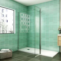 AICA Sanitaire Paroi de douche Chrome 100 x 200 cm avec volet pivotant à 180 degré - Verre anticalcaire - Barre de stabilisation incluse* Paroi De Douche