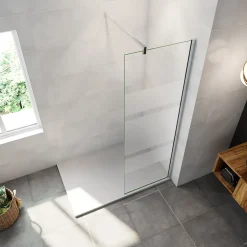 paroi de douche chrome 80x190cm,6mm verre anticalcaire avec bandes horizontales sérigraphiées,barre de fixation 140cm en carré