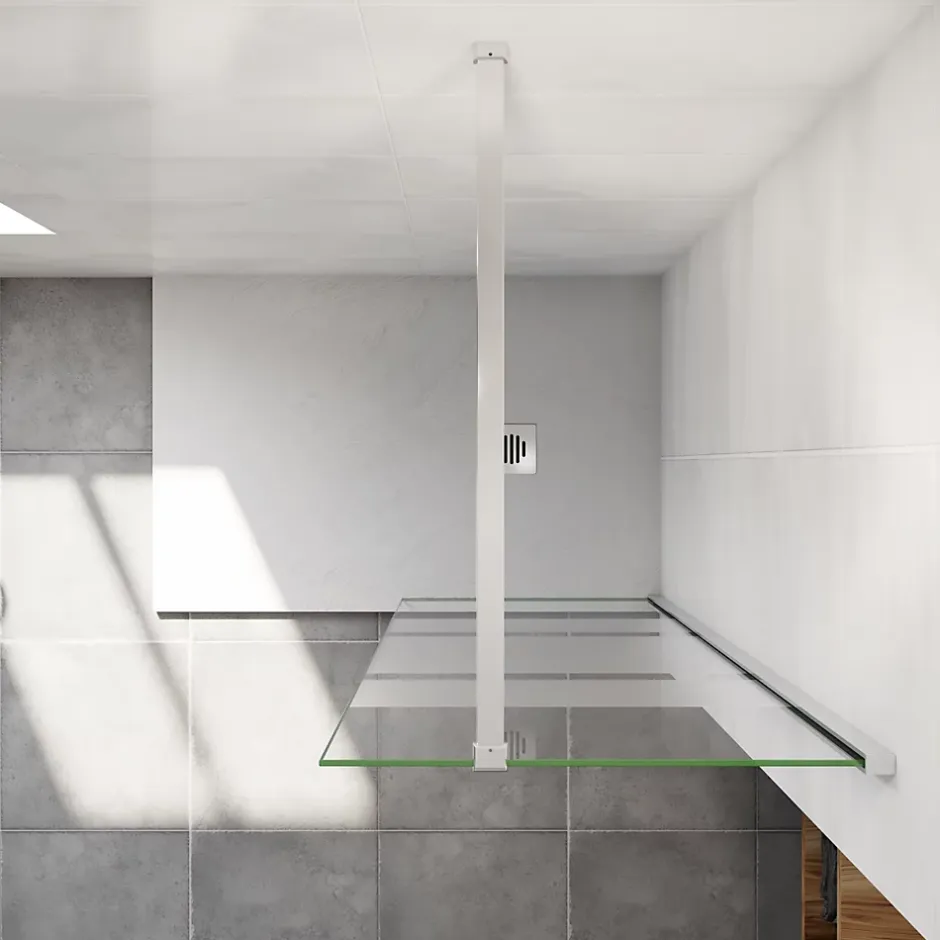 Paroi de douche chrome 80x190cm,6mm verre anticalcaire avec bandes horizontales sérigraphiées,avec barre de fixation 90cm