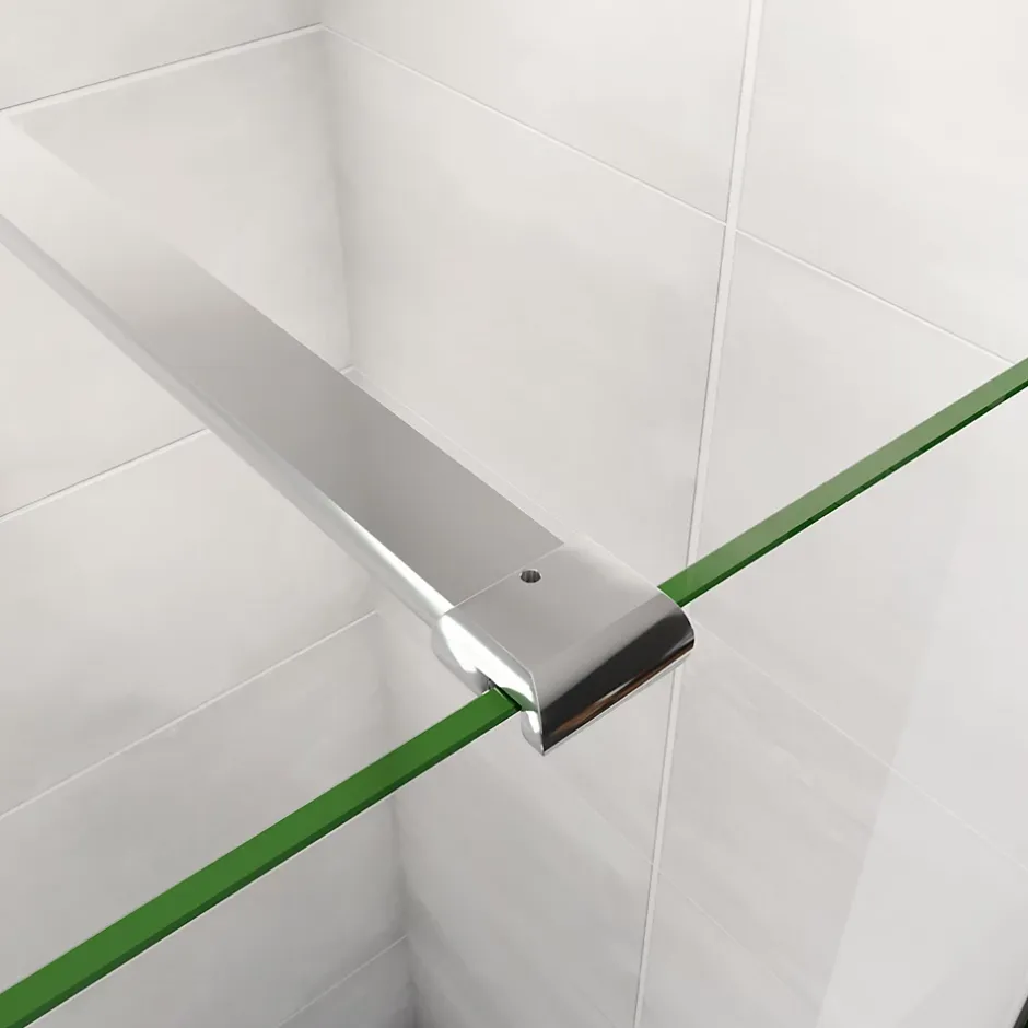 Paroi de douche chrome 80x190cm,6mm verre anticalcaire avec bandes horizontales sérigraphiées,avec barre de fixation 90cm