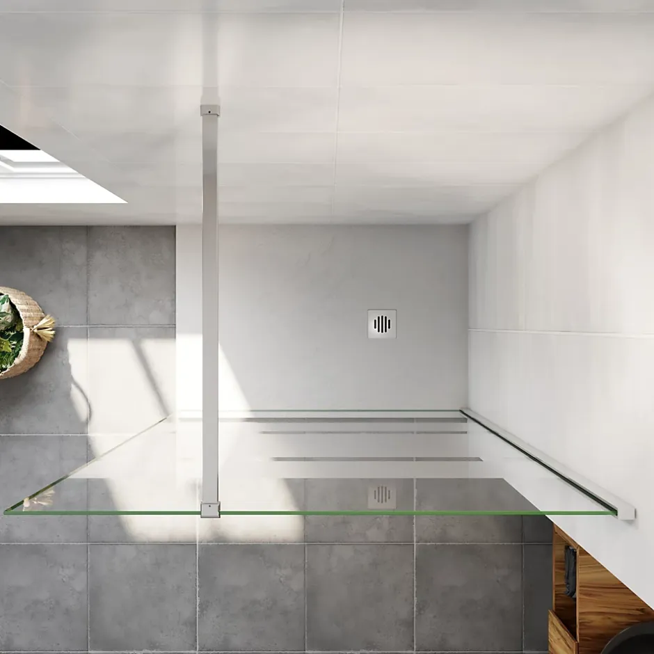 Paroi de douche chrome 140x190cm,6mm verre anticalcaire avec bandes horizontales sérigraphiées,avec barre de fixation 90cm* Paroi De Douche