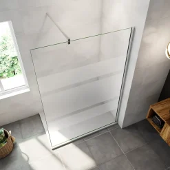 Paroi de douche chrome 120x190cm,6mm verre anticalcaire avec bandes horizontales sérigraphiées,barre de fixation 140cm en carré* Paroi De Douche