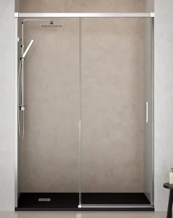 Baño Total Paroi de douche coulissante 1 porte 1 fixe 1 porte 100 cm (Adaptable 95-99cm) Verre 6 mm clair anti-calcaire Profil Chrome* Porte De Douche