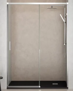 Baño Total Paroi de douche coulissante 1 porte 1 fixe 1 porte 100 cm (Adaptable 95-99cm) Verre 6 mm clair anti-calcaire Profil Chrome* Porte De Douche