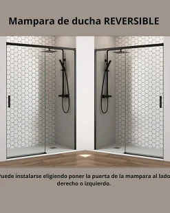 Baño Total Paroi de douche coulissante 1 porte 1 fixe 1 porte 175 cm (Adaptable 169-174cm) Verre 6 mm clair anti-calcaire Perfil Negro* Porte De Douche
