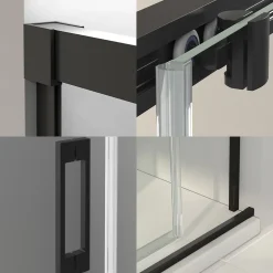 Baño Total Paroi de douche coulissante 1 porte 1 fixe 1 porte 175 cm (Adaptable 169-174cm) Verre 6 mm clair anti-calcaire Perfil Negro* Porte De Douche