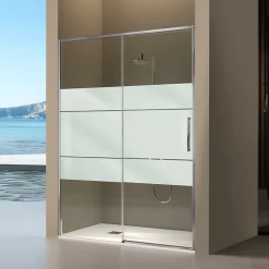 Kassandra Paroi de douche coulissante DELTA - Argent brillant - Sérigraphié - 130-132.6 cm - Fermeture amortie - Réversible - Anticalcaire* Porte De Douche