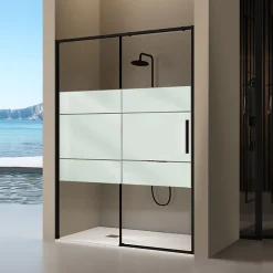 Kassandra Paroi de douche coulissante DELTA - Noir Mat - Sérigraphié - 113-115.6 cm - Fermeture amortie - Réversible - Anticalcaire