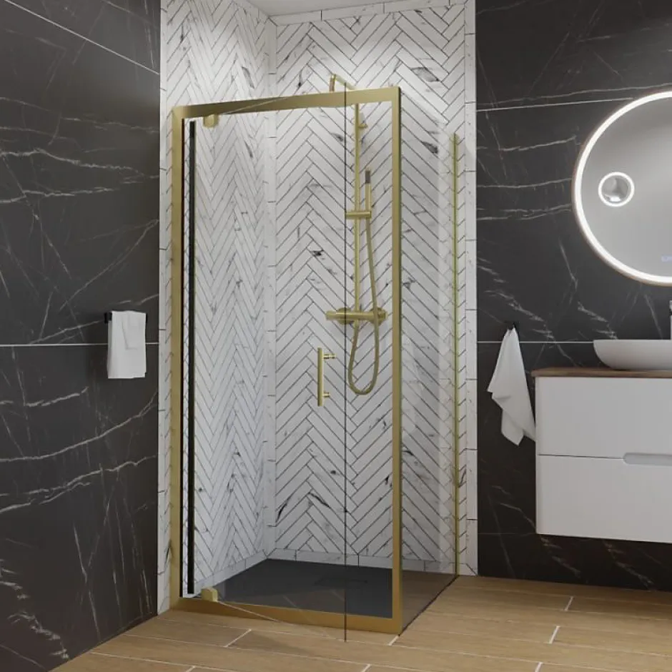 Cuisibane Paroi de douche d'angle porte pivotante + retour fixe GOLDY 90 cm x 90 cm* Porte De Douche