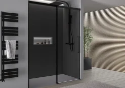 Bernstein Paroi de douche en niche 195x110cm, profil noir mat, Verre gris 8mm, Cabine de douche encastrée porte coulissante - DX906 FLEX