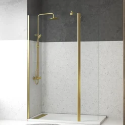 Aurlane Paroi de Douche et Volet Pivotant 100+40x200 cm - Profilé + Barre de Fixation Or Doré Brossé