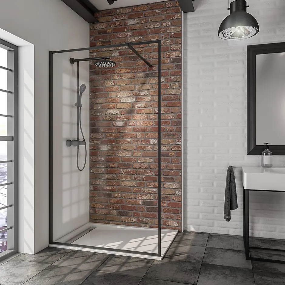 Paroi de douche fixe à l'italienne l.100xH.200cm, Walk In, verre transparent 6mm, profilé noir mat, Schulte New Style
