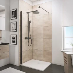Paroi de douche fixe à l'italienne l.120xH.190cm, Walk In, verre transparent anticalcaire 6mm, profilé noir, Schulte NewStyle* Paroi De Douche