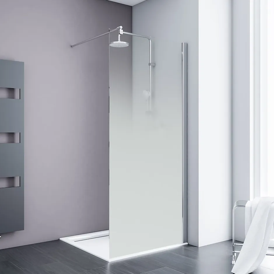 Paroi de douche fixe à l'italienne l.100xH.200cm, verre brume anticalcaire 6mm, profilé chromé, Schulte NewStyle