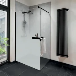 Paroi de douche fixe à l'italienne l.140xH.200cm, verre brume 6mm, profilé noir mat, Schulte NewStyle