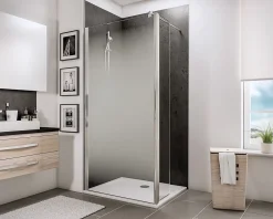 Paroi de douche fixe à l'italienne avec volet pivotant l.120xH.190cm, Walk In, verre transparent anticalcaire 6mm, décor Brouillard, Schulte NewStyle