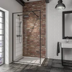 Paroi de douche fixe à l'italienne l.90xH.200cm, Walk In, verre transparent 6mm, profilé noir mat, Schulte NewStyle