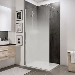 Paroi de douche fixe à l'italienne l.140xH.200cm, Walk In, verre brume 6mm, profilé chromé, Schulte NewStyle