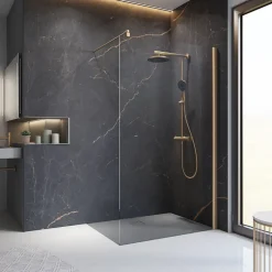 Paroi de douche fixe à l'italienne l.120xH.200cm, Walk In, verre transparent anticalcaire 6mm, profilé cuivré, Schulte NewStyle
