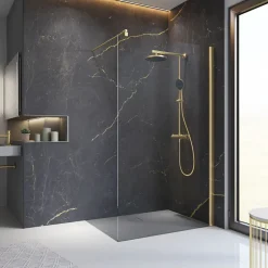 Paroi de douche fixe à l'italienne l.100xH.200cm, Walk In, verre transparent anticalcaire 6mm, profilé doré mat, Schulte NewStyle* Paroi De Douche