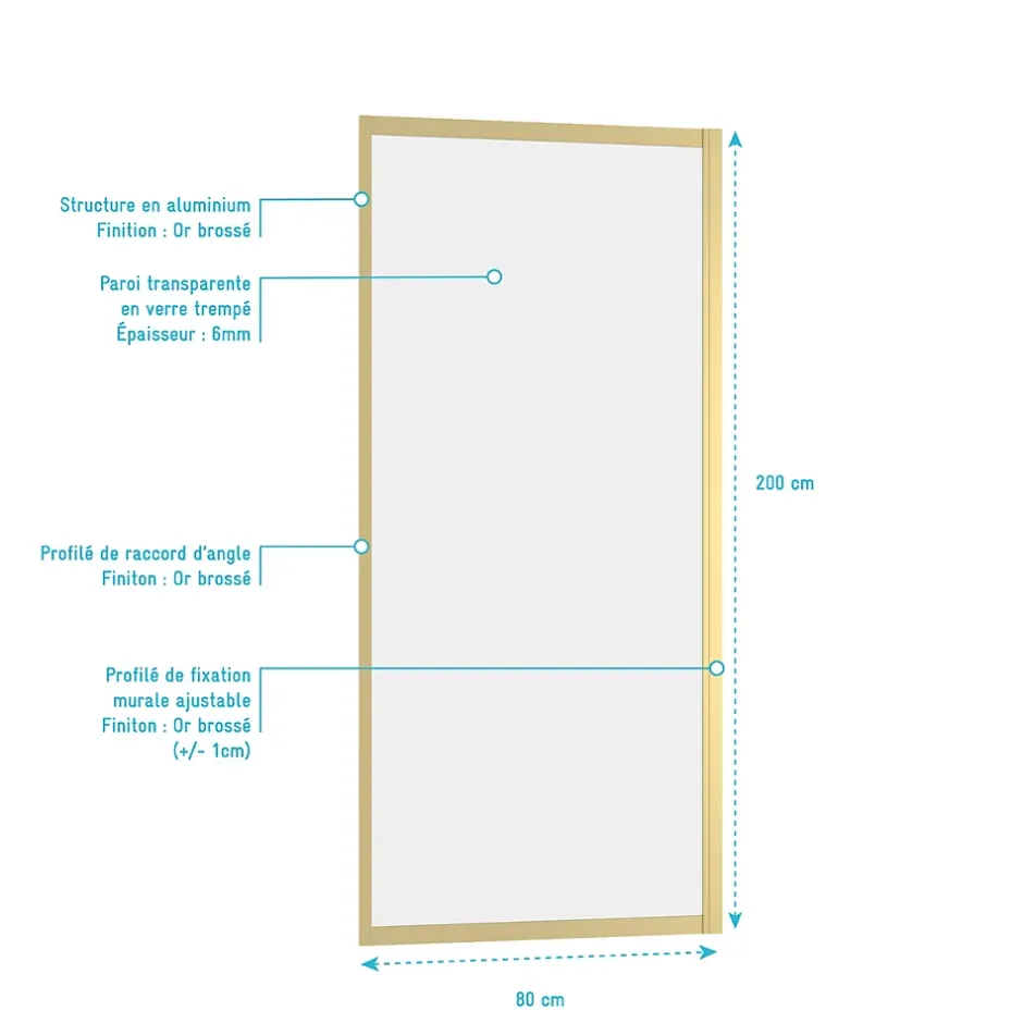 Galedo Paroi de douche fixe 80 x 200 cm, doré brossé, Factory* Paroi De Douche