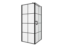 Vente-unique Paroi de douche fixe avec porte pivotante serigraphiée noir mat - 80 x 80 x 190 cm - CAPARICA
