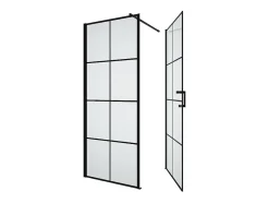 Vente-unique Paroi de douche fixe avec porte pivotante serigraphiée noir mat - 80 x 80 x 190 cm - CAPARICA