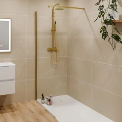 Cuisibane Paroi de douche fixe dorée 100 cm x 200 cm GOLDY - Verre 8 mm