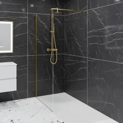 Cuisibane Paroi de douche fixe dorée 100 cm x 200 cm GOLDY - Verre 8 mm