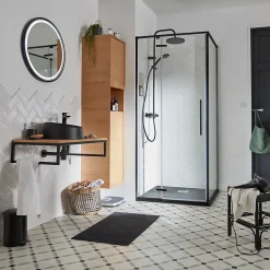 GoodHome Paroi de douche fixe Ezili transparente profilé noir 90 cm