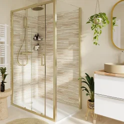 GoodHome Paroi de douche fixe l.90 x 195 cm, profilés alu finition doré brossé, Ledava* Paroi De Douche