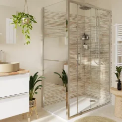 GoodHome Paroi de douche fixe l.80 x H.195 cm, bandes miroir, profilés alu chrome, Ledava
