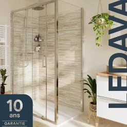 GoodHome Paroi de douche fixe l.80 x H.195 cm, verre transparent, profilés alu chrome, Ledava